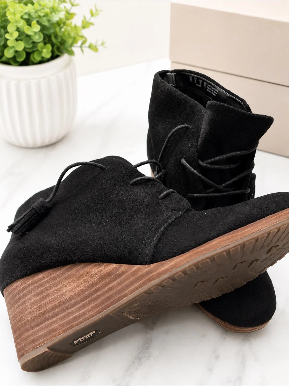 Dr. Scholl's Black Suede Lace-Up Ankle Booties with Tassels